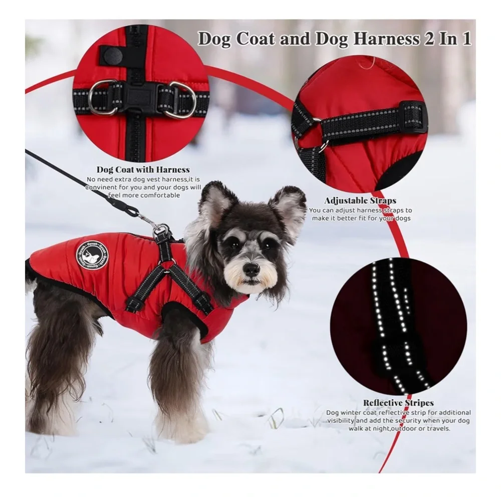 New Gyuch Winter Red Dog jacket with harness winter waterproof size small - Picture 3 of 12